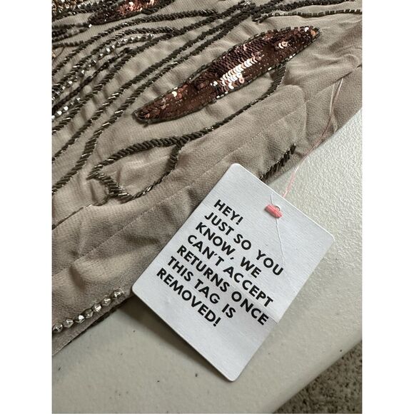 Asos Design Women's Embellished Swirl Mini Dress Taupe Size 14 🛑 - Picture 13 of 14